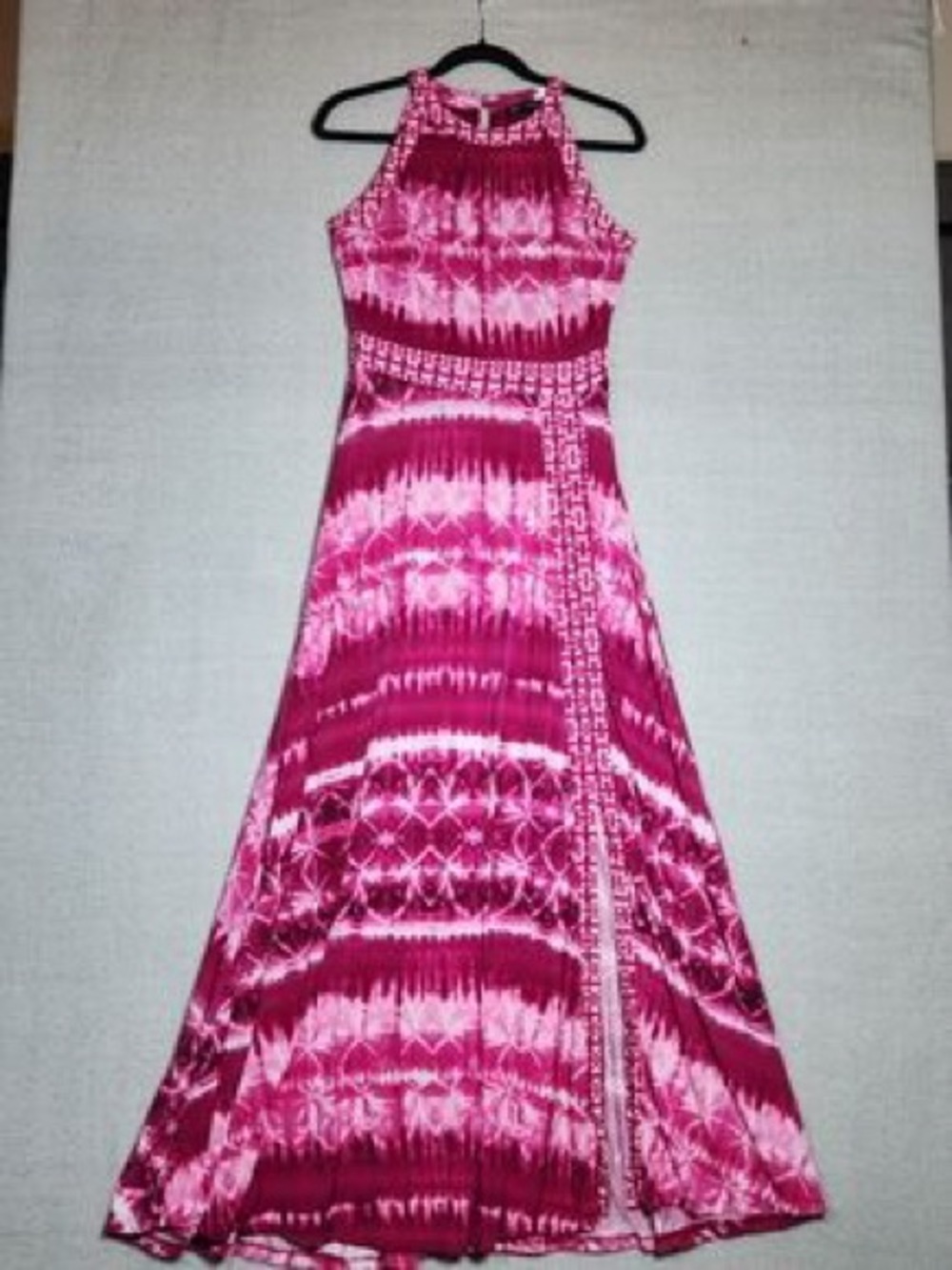 INC International Concepts Magenta and Pink Patterned Halter Maxi Dress